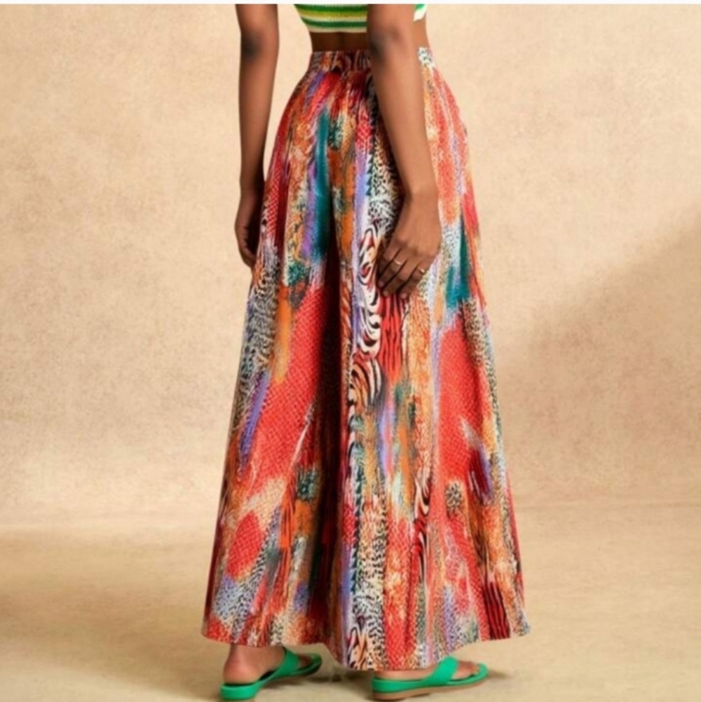 Womens Vibrant Multicolor Wide-Leg Pants Sz Large - Picture 3 of 6